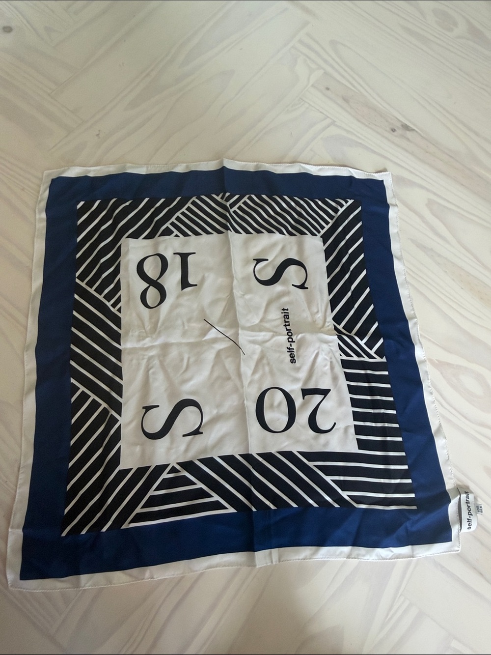 Self-Portrait Navy, White and Black Graphic Scarf Accent